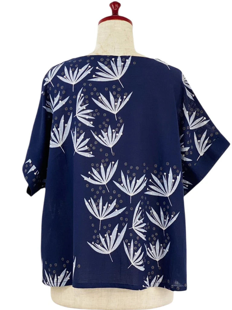 MONA LISA by Pure Fit - Circle Patch Top - Botanical Bliss Print - 264235-DB - DARK BLUE (C)