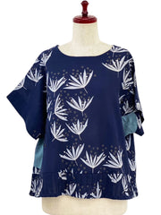 MONA LISA by Pure Fit - Circle Patch Top - Botanical Bliss Print - 264235-DB - DARK BLUE (C)