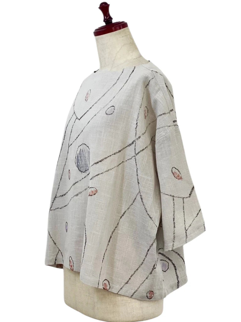 MONA LISA by Pure Fit - Back Button Pullover - Geometric Orbit Print - 264260-LG - LIGHT GREY (B)