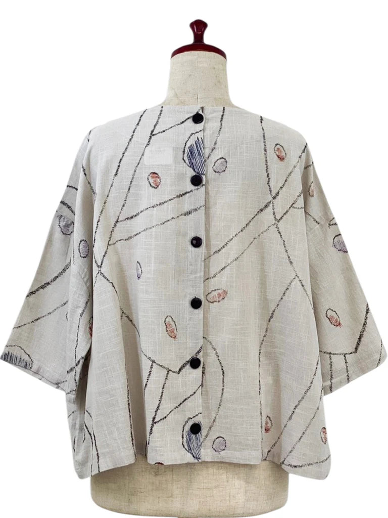 MONA LISA by Pure Fit - Back Button Pullover - Geometric Orbit Print - 264260-LG - LIGHT GREY (B)