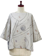 MONA LISA by Pure Fit - Back Button Pullover - Geometric Orbit Print - 264260-LG - LIGHT GREY (B)