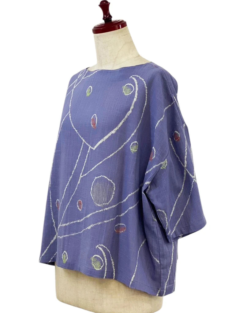 MONA LISA by Pure Fit - Back Button Pullover - Geometric Orbit Print - 264260-PU - PURPLE (J)