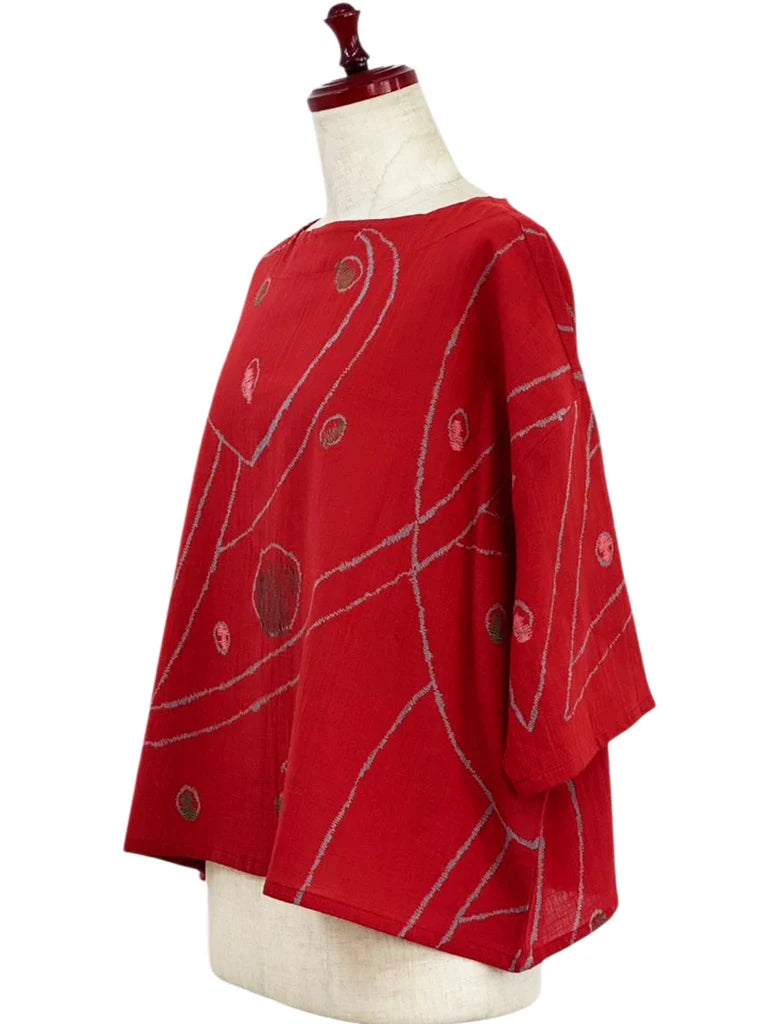MONA LISA by Pure Fit - Back Button Pullover - Geometric Orbit Print - 264260-RE - RED (E)