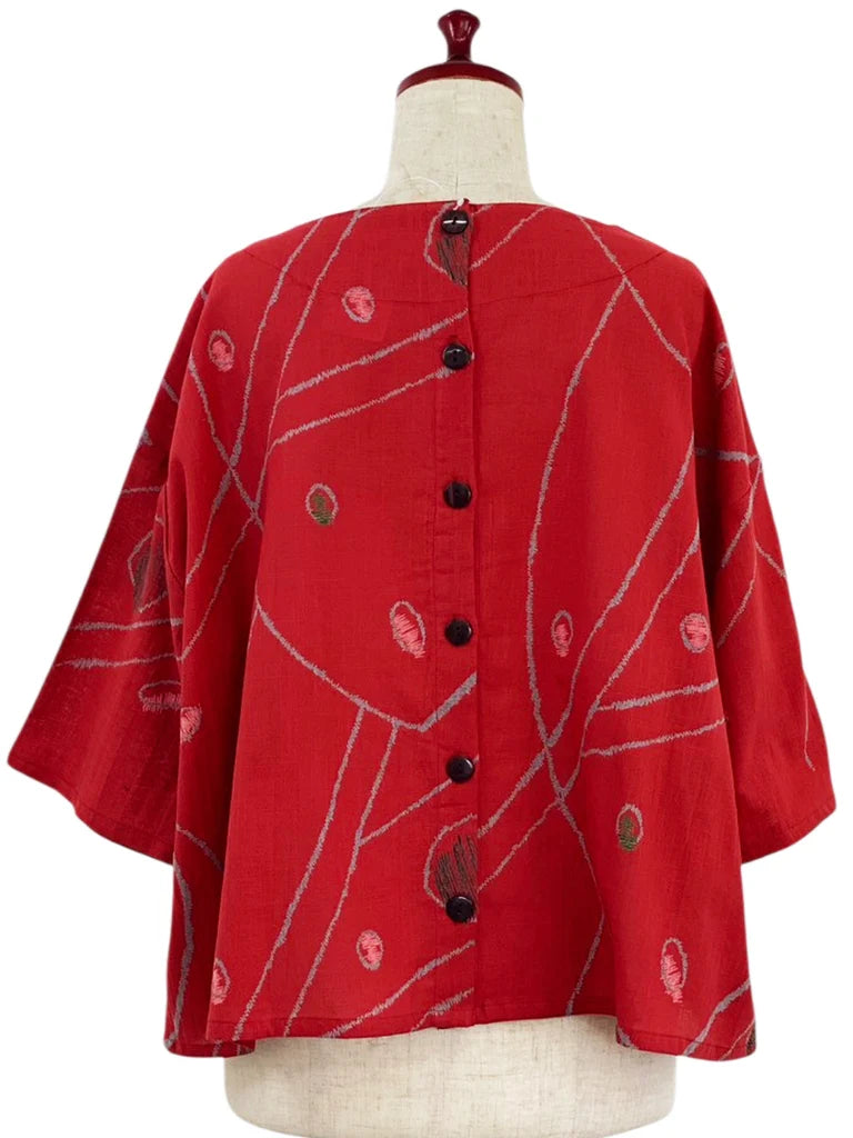MONA LISA by Pure Fit - Back Button Pullover - Geometric Orbit Print - 264260-RE - RED (E)