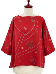 MONA LISA by Pure Fit - Back Button Pullover - Geometric Orbit Print - 264260-RE - RED (E)