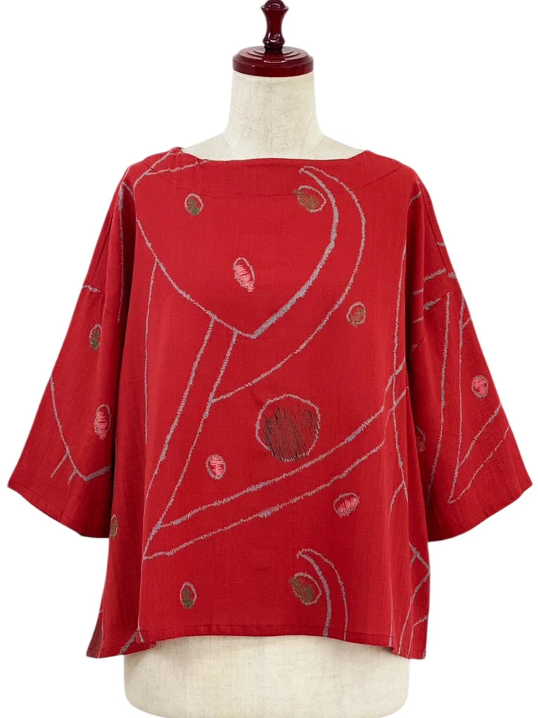 MONA LISA by Pure Fit - Back Button Pullover - Geometric Orbit Print - 264260-RE - RED (E)