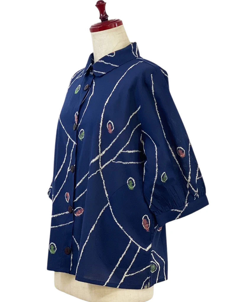 MONA LISA by Pure Fit - Cuff Sleeve Jacket - Geometric Orbit Print - 264265-DB - DARK BLUE (C)