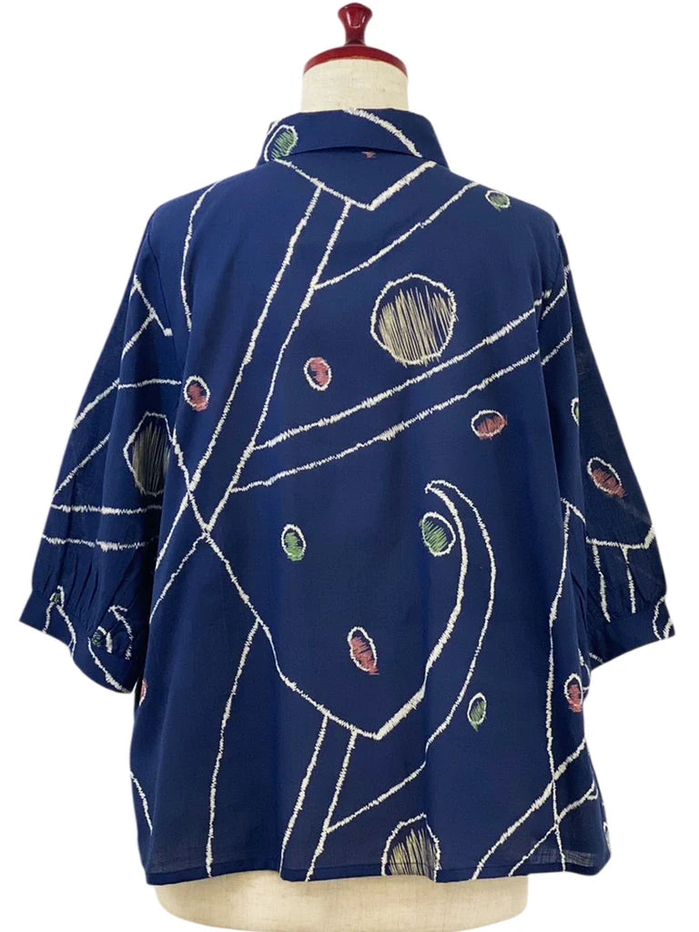 MONA LISA by Pure Fit - Cuff Sleeve Jacket - Geometric Orbit Print - 264265-DB - DARK BLUE (C)