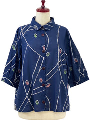 MONA LISA by Pure Fit - Cuff Sleeve Jacket - Geometric Orbit Print - 264265-DB - DARK BLUE (C)