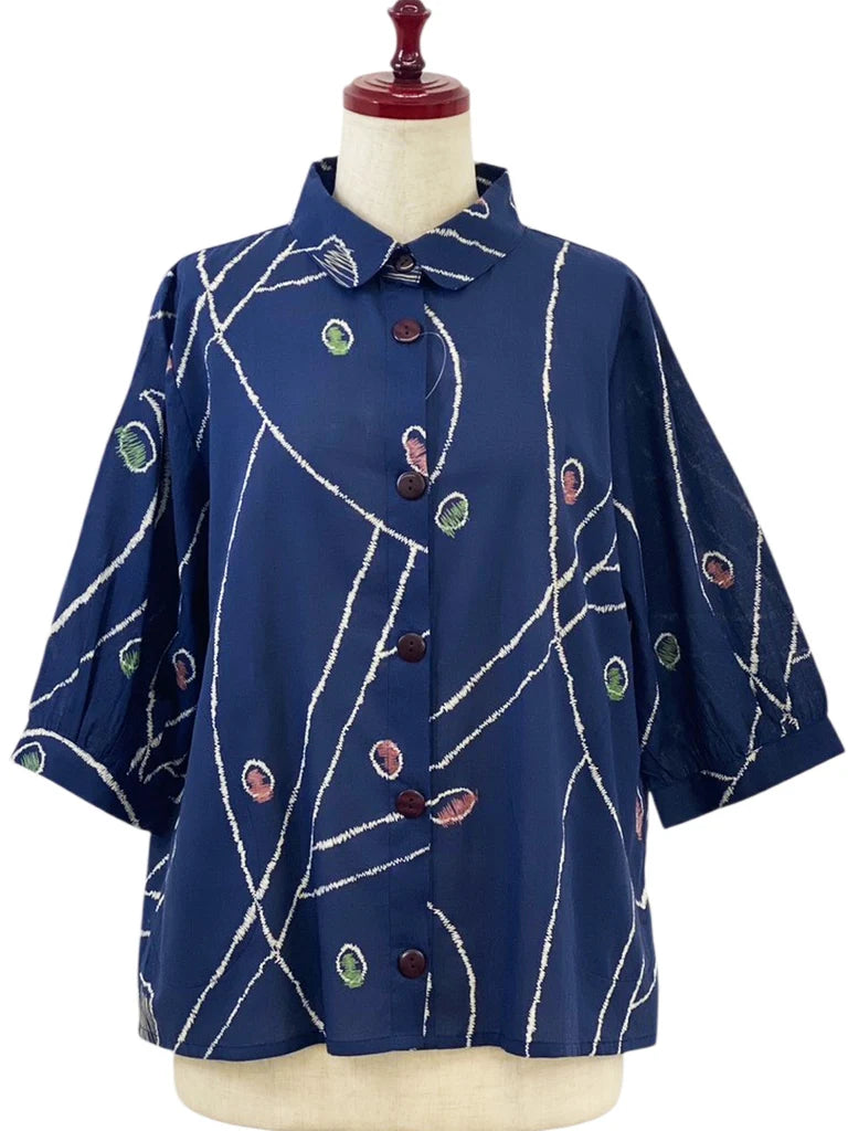 MONA LISA by Pure Fit - Cuff Sleeve Jacket - Geometric Orbit Print - 264265-DB - DARK BLUE (C)