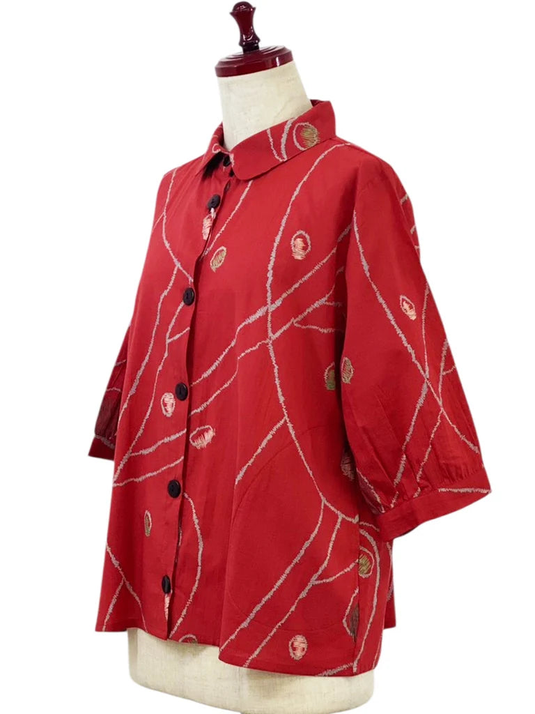 MONA LISA by Pure Fit - Cuff Sleeve Jacket - Geometric Orbit Print - 264265-RE - RED (E)
