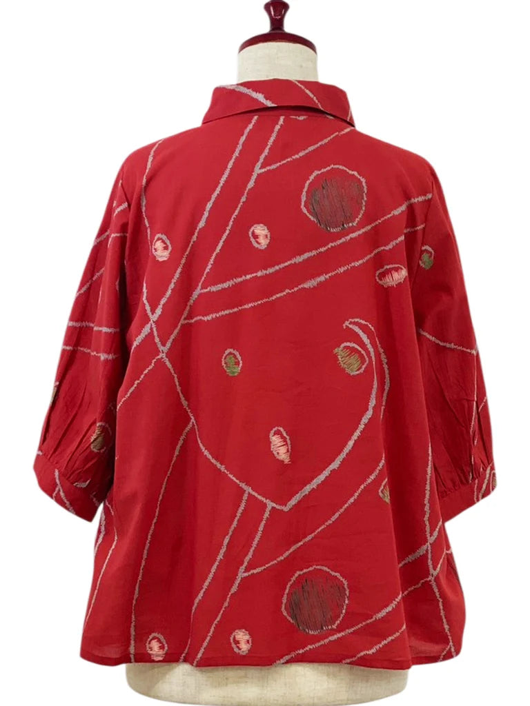 MONA LISA by Pure Fit - Cuff Sleeve Jacket - Geometric Orbit Print - 264265-RE - RED (E)