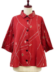 MONA LISA by Pure Fit - Cuff Sleeve Jacket - Geometric Orbit Print - 264265-RE - RED (E)