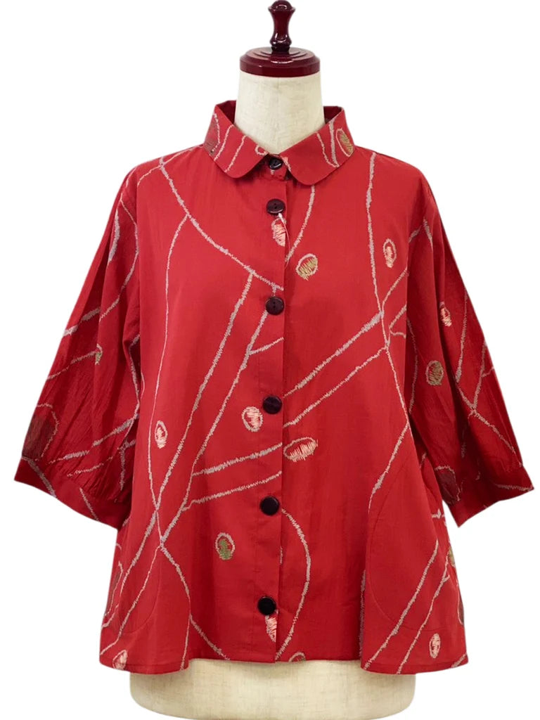 MONA LISA by Pure Fit - Cuff Sleeve Jacket - Geometric Orbit Print - 264265-RE - RED (E)