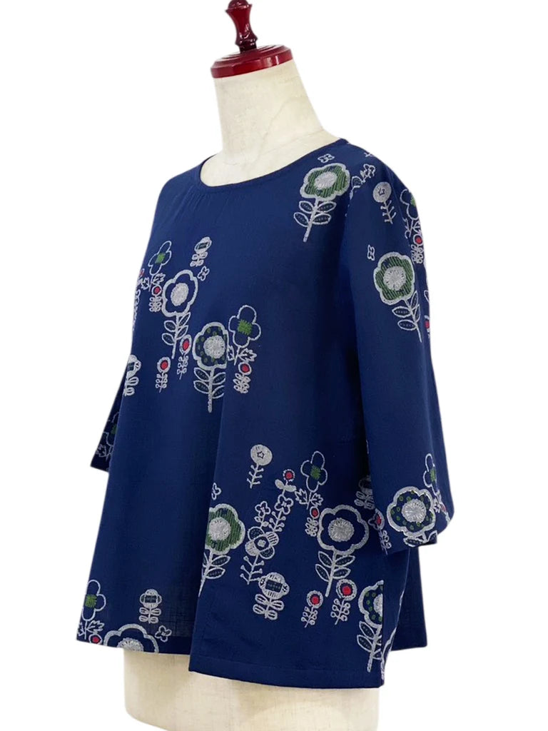 MONA LISA by Pure Fit - Crop Pullover - Secret Garden Print - 264290-DB - DARK BLUE (C)
