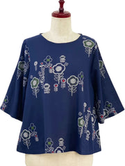 MONA LISA by Pure Fit - Crop Pullover - Secret Garden Print - 264290-DB - DARK BLUE (C)