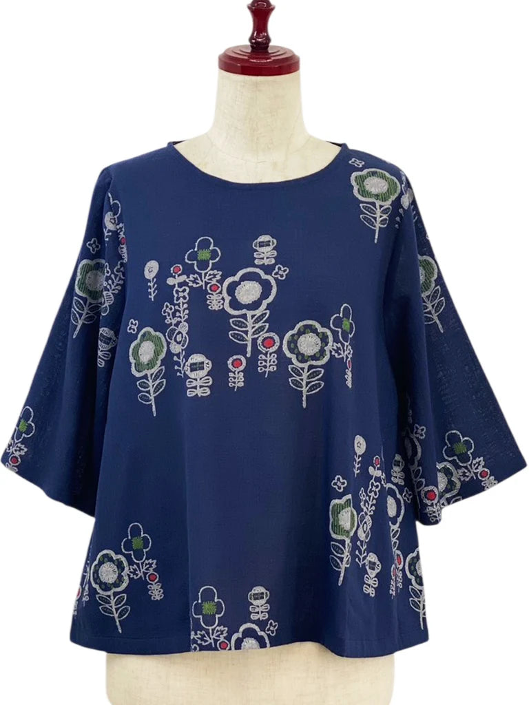 MONA LISA by Pure Fit - Crop Pullover - Secret Garden Print - 264290-DB - DARK BLUE (C)