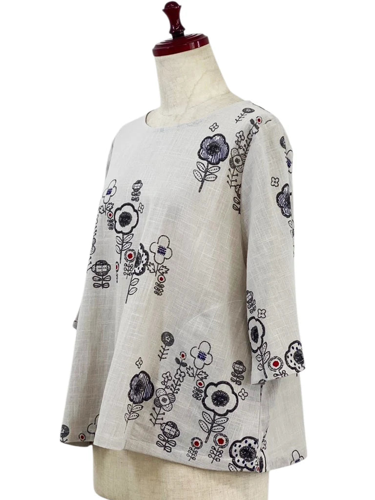 MONA LISA by Pure Fit - Crop Pullover - Secret Garden Print - 264290-LG - LIGHT GREY (B)