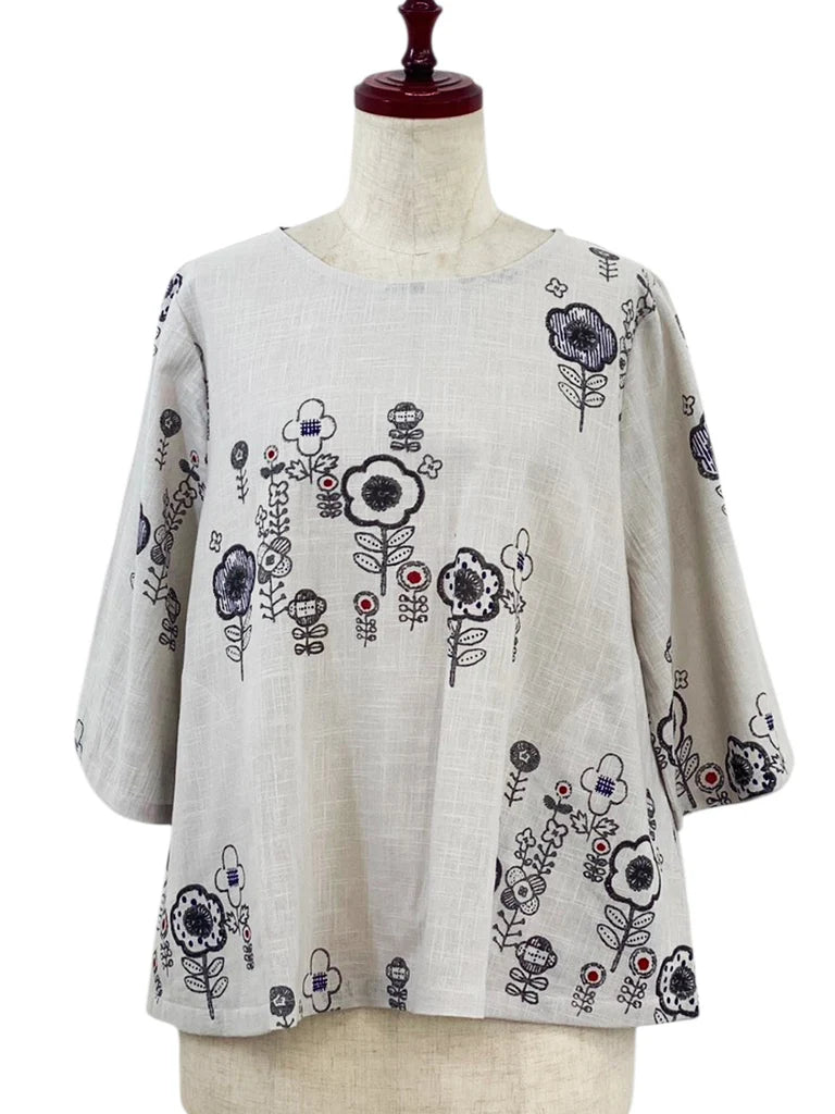 MONA LISA by Pure Fit - Crop Pullover - Secret Garden Print - 264290-LG - LIGHT GREY (B)