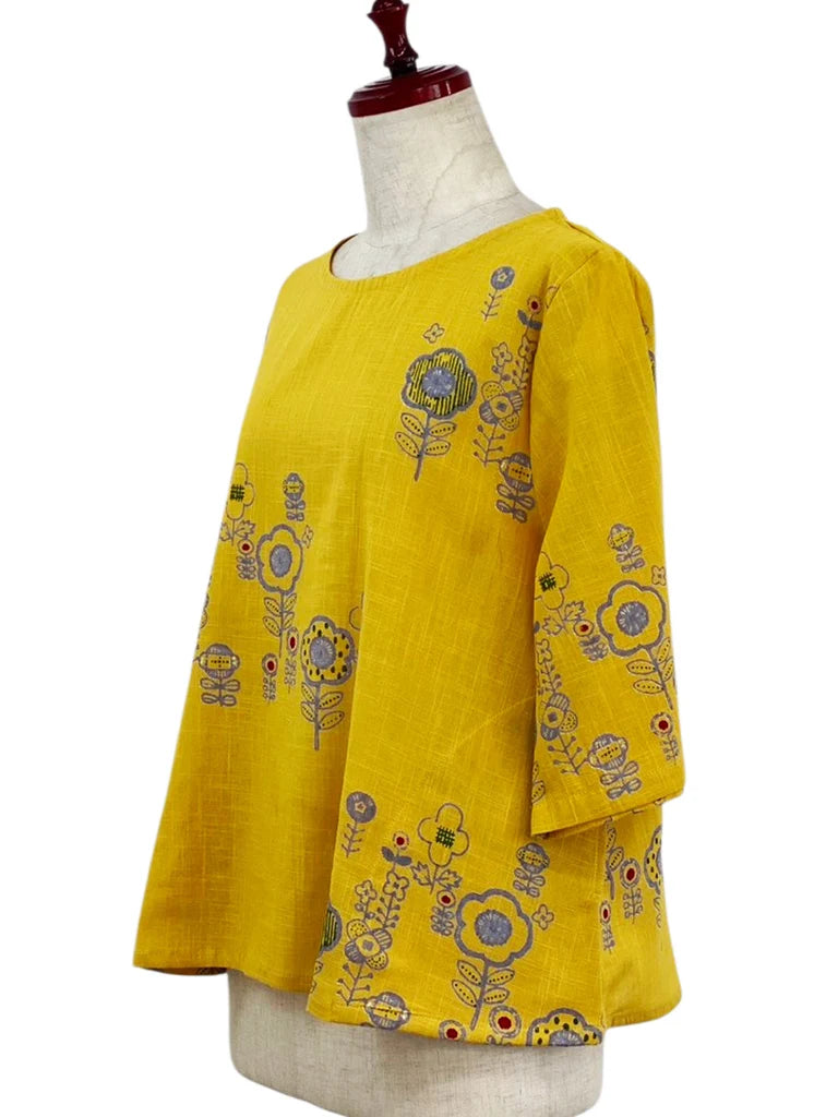 MONA LISA by Pure Fit - Crop Pullover - Secret Garden Print - 264290-MU - MUSTARD (F)