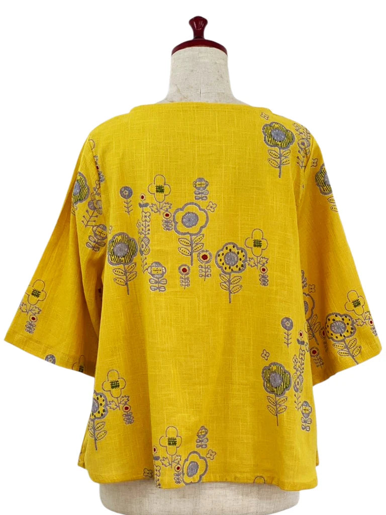 MONA LISA by Pure Fit - Crop Pullover - Secret Garden Print - 264290-MU - MUSTARD (F)