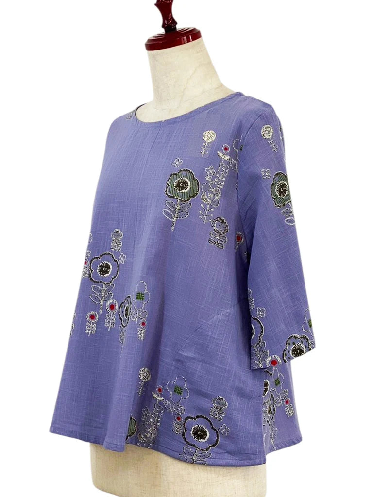 MONA LISA by Pure Fit - Crop Pullover - Secret Garden Print - 264290-PU - PURPLE (J)