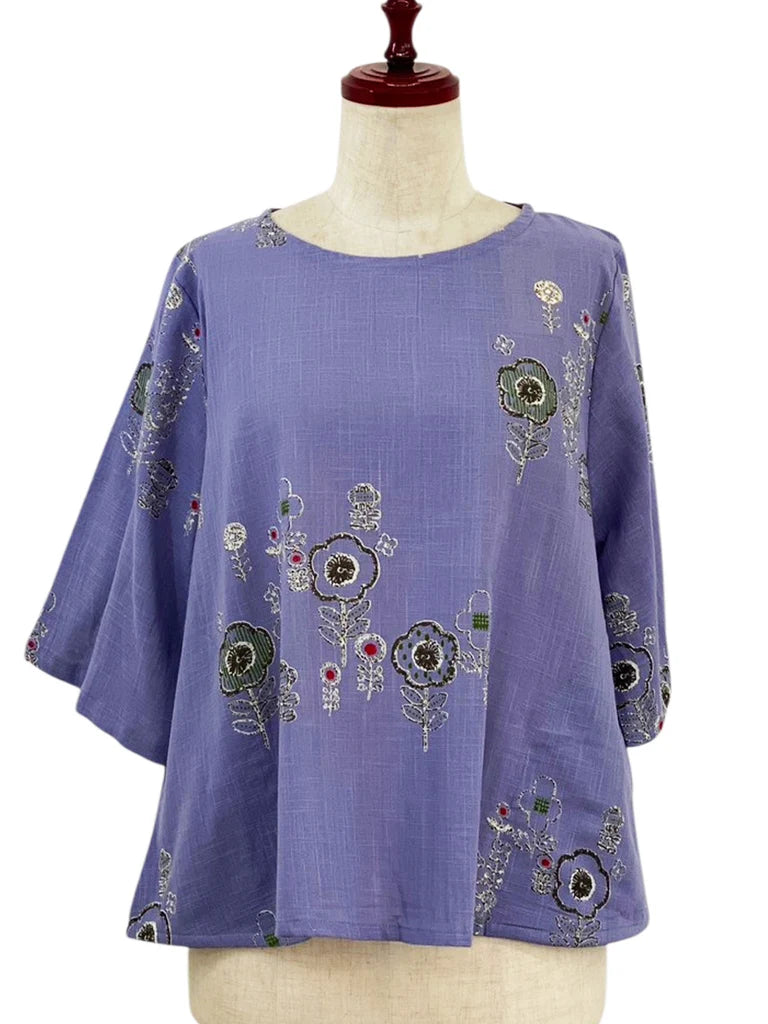 MONA LISA by Pure Fit - Crop Pullover - Secret Garden Print - 264290-PU - PURPLE (J)