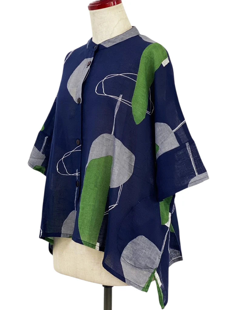 MONA LISA by Pure Fit - Short Jacket - Abstract Collage Print - 264302-DB - DARK BLUE (C)