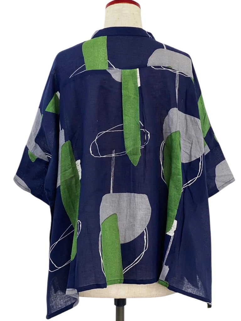 MONA LISA by Pure Fit - Short Jacket - Abstract Collage Print - 264302-DB - DARK BLUE (C)