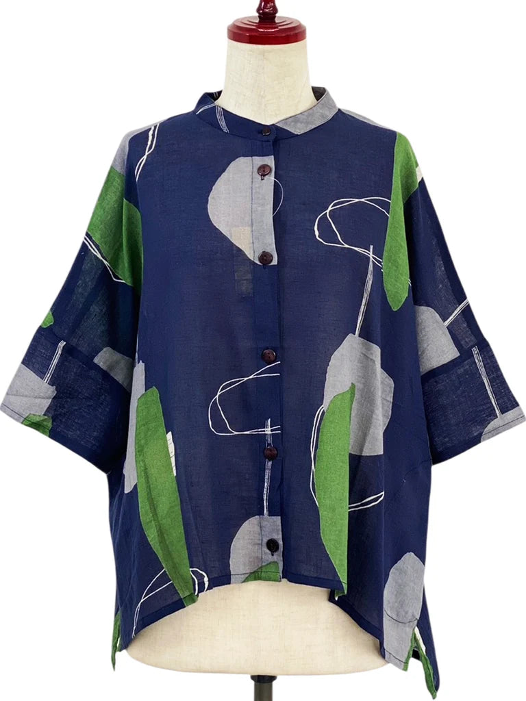 MONA LISA by Pure Fit - Short Jacket - Abstract Collage Print - 264302-DB - DARK BLUE (C)