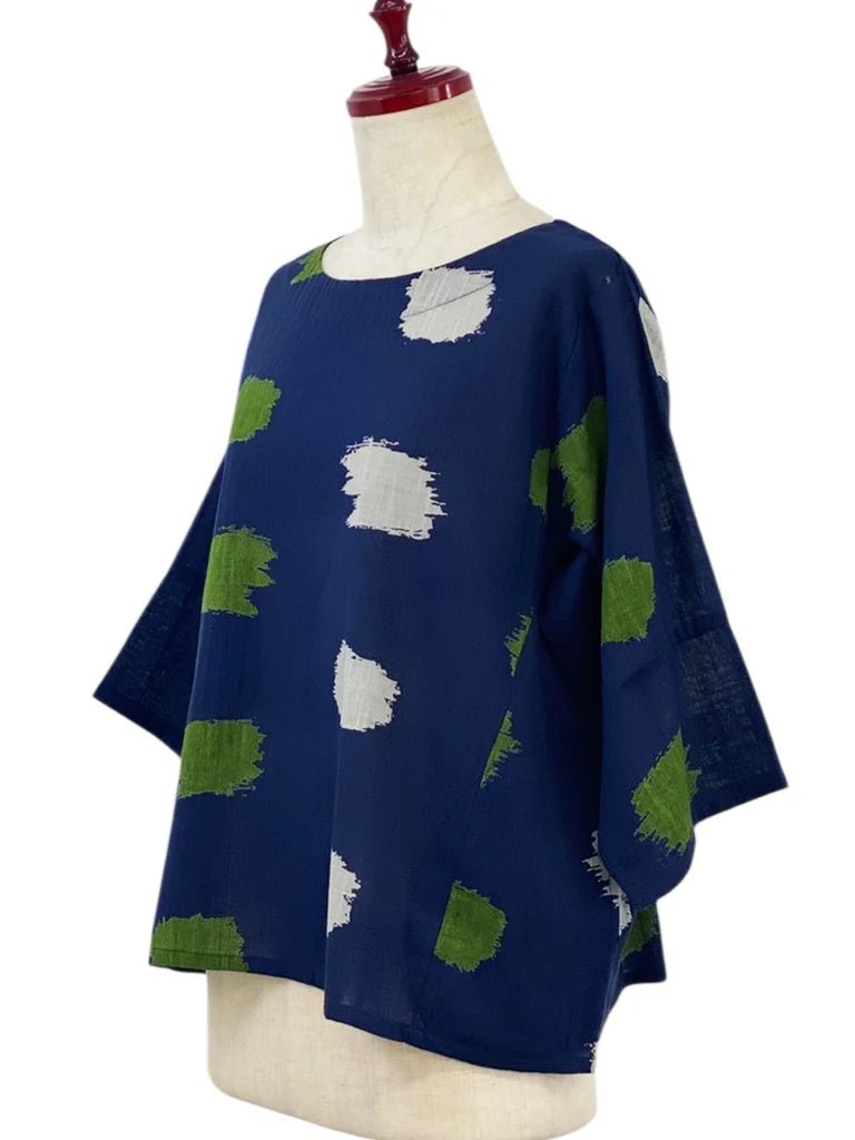 MONA LISA by Pure Fit - Crop Pullover - Ikat Dots Print - 264340-DB - DARK BLUE (C)