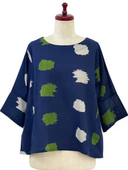 MONA LISA by Pure Fit - Crop Pullover - Ikat Dots Print - 264340-DB - DARK BLUE (C)