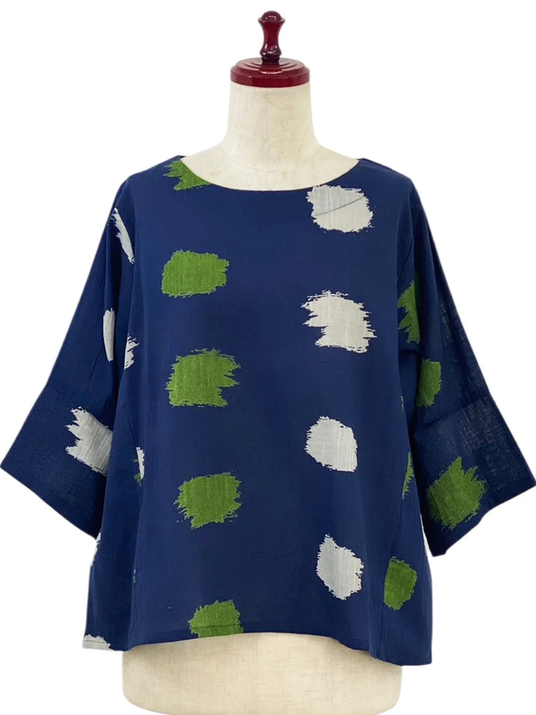 MONA LISA by Pure Fit - Crop Pullover - Ikat Dots Print - 264340-DB - DARK BLUE (C)