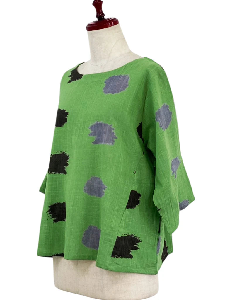 MONA LISA by Pure Fit - Crop Pullover - Ikat Dots Print - 264340-GE - GREEN (H)