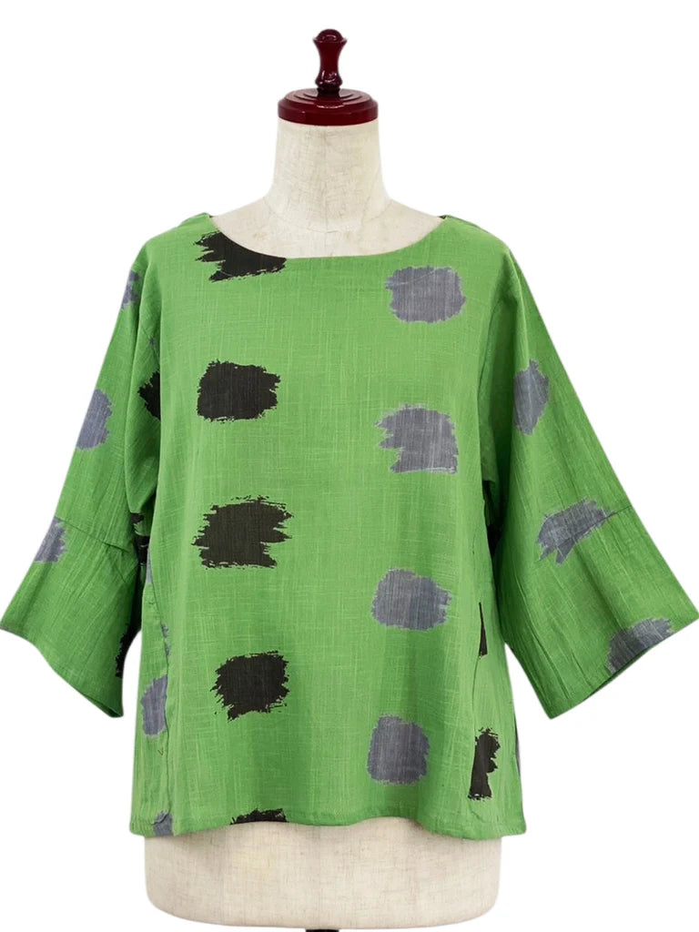 MONA LISA by Pure Fit - Crop Pullover - Ikat Dots Print - 264340-GE - GREEN (H)