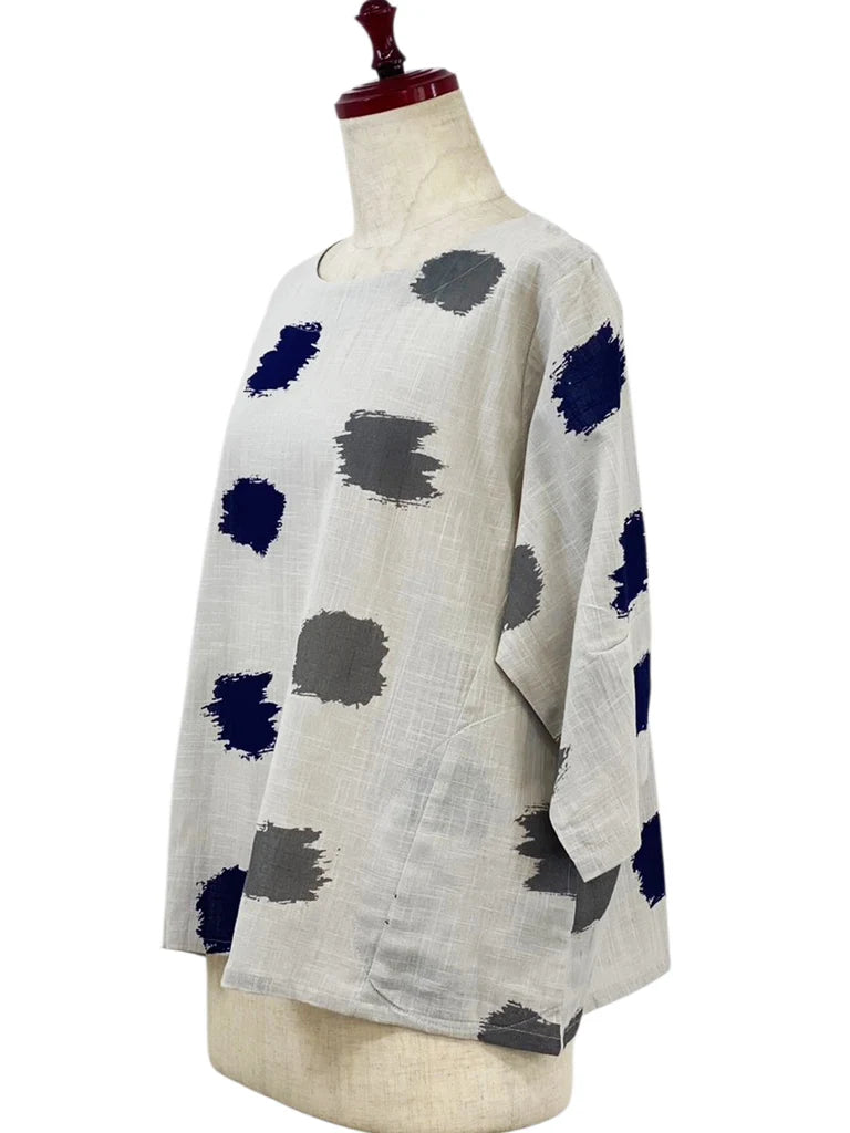 MONA LISA by Pure Fit - Crop Pullover - Ikat Dots Print - 264340-LG - LIGHT GREY (B)