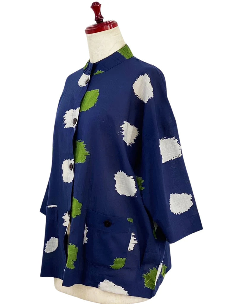 MONA LISA by Pure Fit - Tuck Collar Jacket - Ikat Dots Print - 264363-DB - DARK BLUE (C)