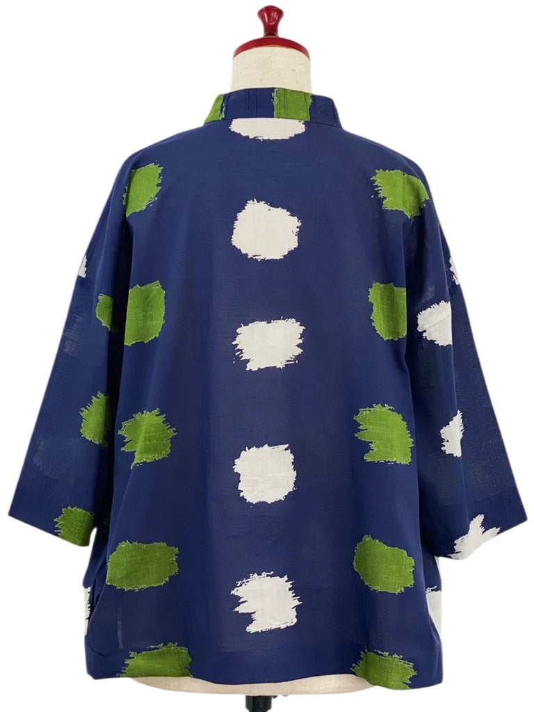 MONA LISA by Pure Fit - Tuck Collar Jacket - Ikat Dots Print - 264363-DB - DARK BLUE (C)