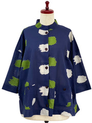 MONA LISA by Pure Fit - Tuck Collar Jacket - Ikat Dots Print - 264363-DB - DARK BLUE (C)