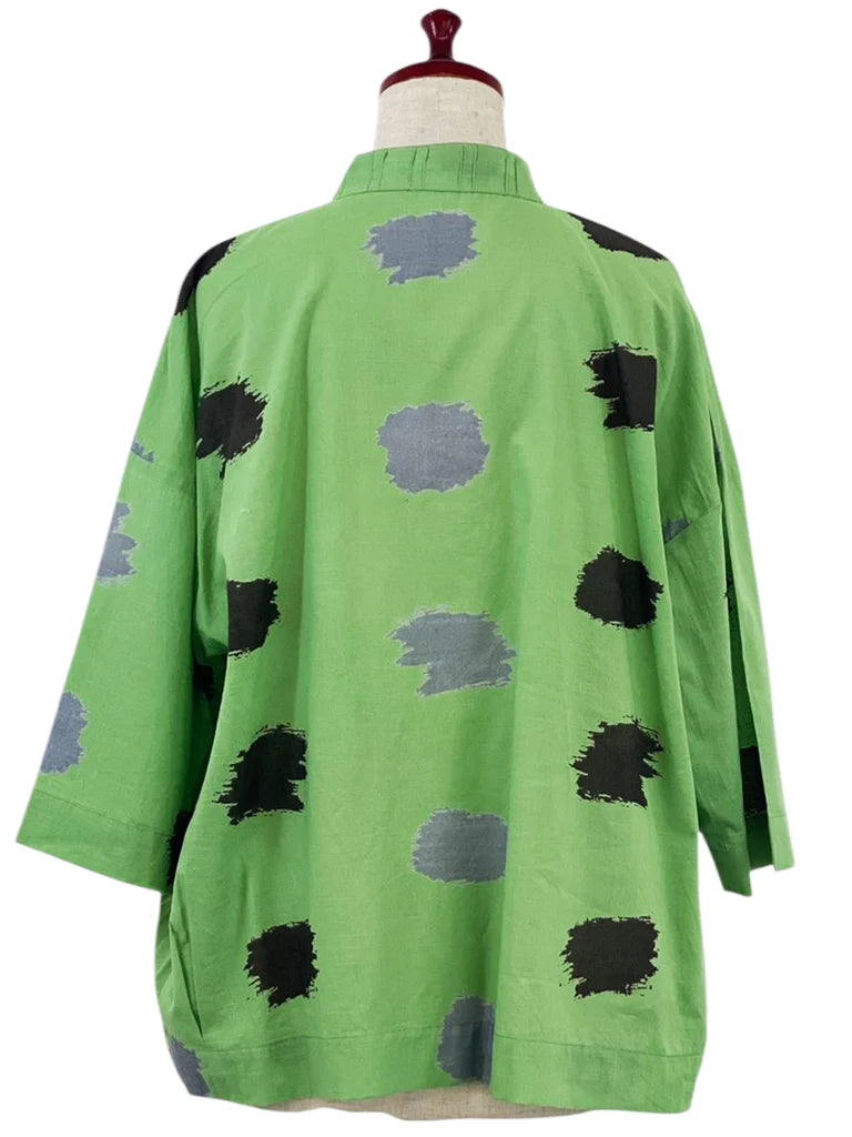 MONA LISA by Pure Fit - Tuck Collar Jacket - Ikat Dots Print - 264363-GE - GREEN (H)