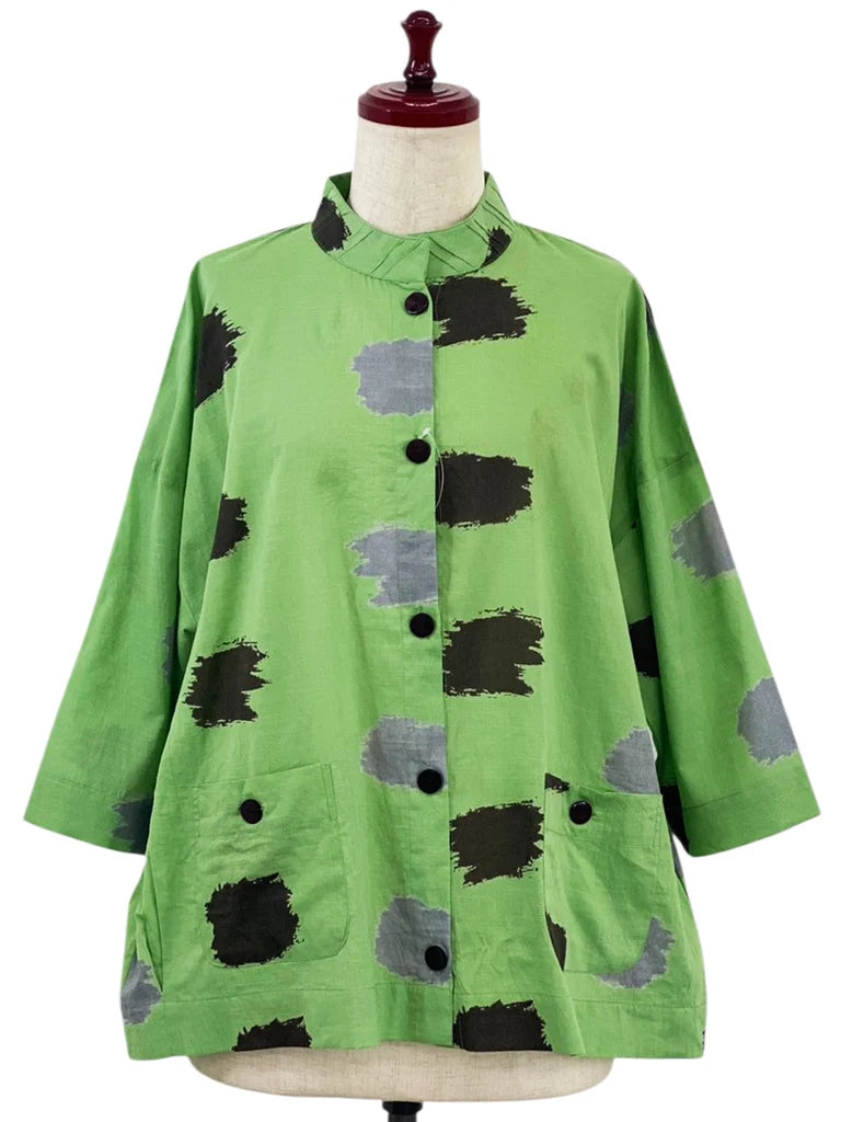 MONA LISA by Pure Fit - Tuck Collar Jacket - Ikat Dots Print - 264363-GE - GREEN (H)