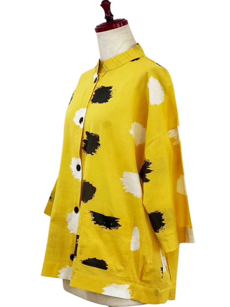MONA LISA by Pure Fit - Tuck Collar Jacket - Ikat Dots Print - 264363-MU - MUSTARD (F)