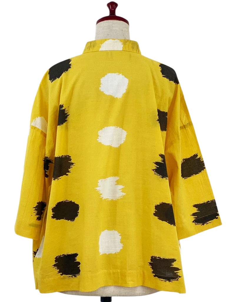 MONA LISA by Pure Fit - Tuck Collar Jacket - Ikat Dots Print - 264363-MU - MUSTARD (F)