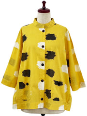 MONA LISA by Pure Fit - Tuck Collar Jacket - Ikat Dots Print - 264363-MU - MUSTARD (F)