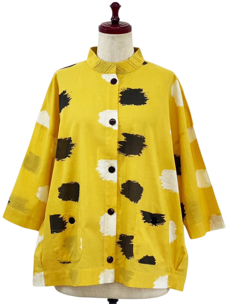 MONA LISA by Pure Fit - Tuck Collar Jacket - Ikat Dots Print - 264363-MU - MUSTARD (F)