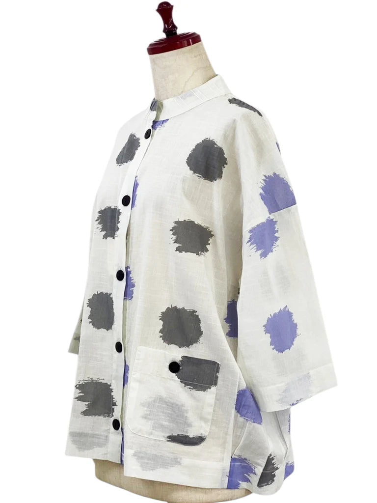MONA LISA by Pure Fit - Tuck Collar Jacket - Ikat Dots Print - 264363-NT - NATURAL (G)