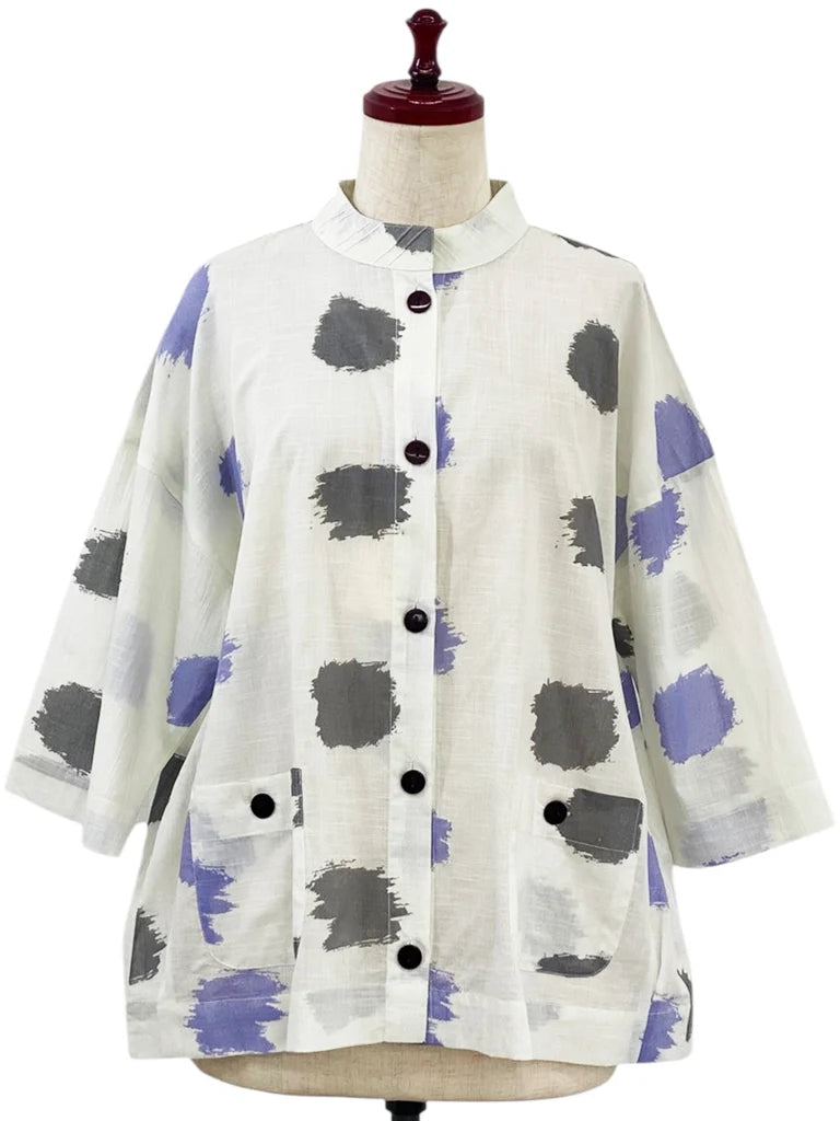 MONA LISA by Pure Fit - Tuck Collar Jacket - Ikat Dots Print - 264363-NT - NATURAL (G)