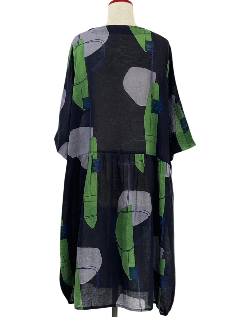 MONA LISA by Pure Fit - Button Front Dress - Abstract Collage Print - 264366-BK - BLACK (A)