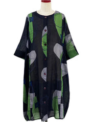 MONA LISA by Pure Fit - Button Front Dress - Abstract Collage Print - 264366-BK - BLACK (A)