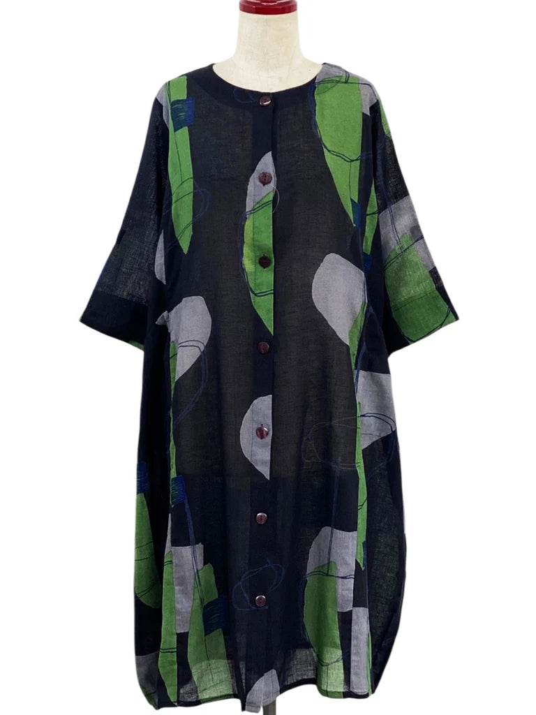 MONA LISA by Pure Fit - Button Front Dress - Abstract Collage Print - 264366-BK - BLACK (A)
